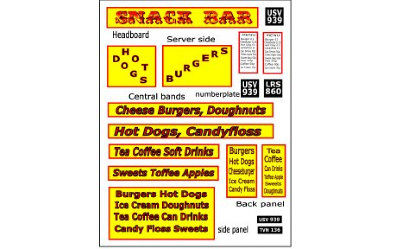 NT19 Waterslide Decals Caravan Snack Bar (N Scale 1/148th)